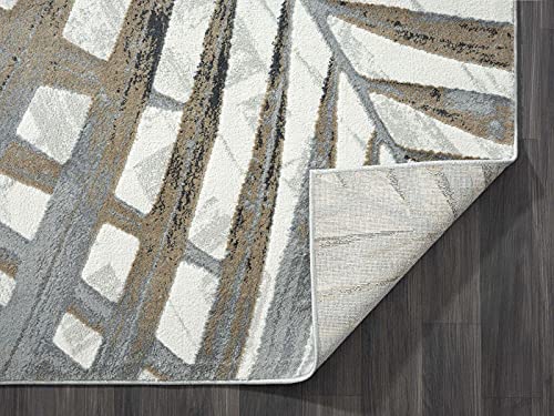 Abani Brown, Grey & Beige Floral Palm Leaf Pattern Area Rug Rugs - Nova Collection Modern Eclectic Style Accent Rug (4' x 6', Grey & Brown)
