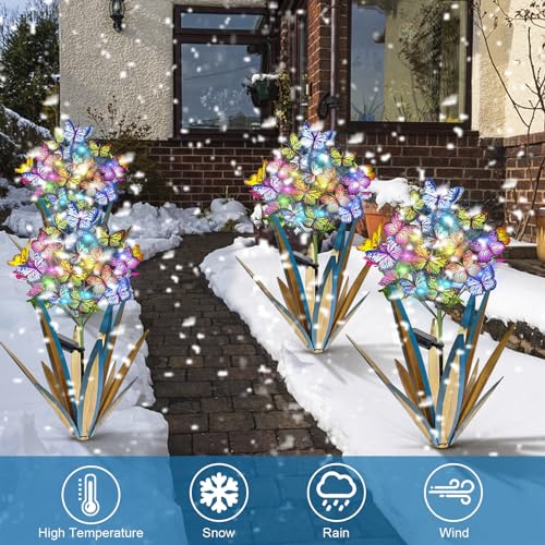 Homight Solar Metal Agave Butterfly Flower Stick Garden Sculpture Outdoor Gift Solar Garden Christmas Lights Swaying Butterfly Garden Lights Solar Outdoor (2 PCS Blue)