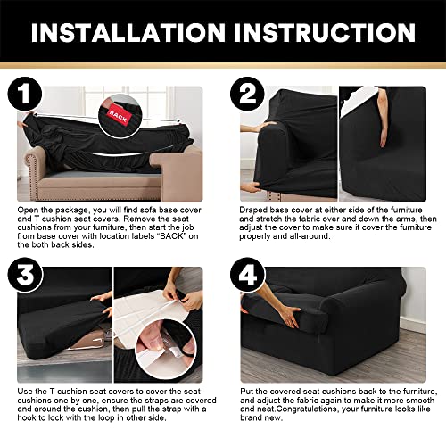 PrinceDeco T Cushion Sofa Slipcover 3 Pieces Sofa Covers for T Cushion Sofa Soft Couch Cover Sofa Slip Covers Furniture Covers with 2 Individual T Cushion Shape Seat Covers Machine Washable, Taupe