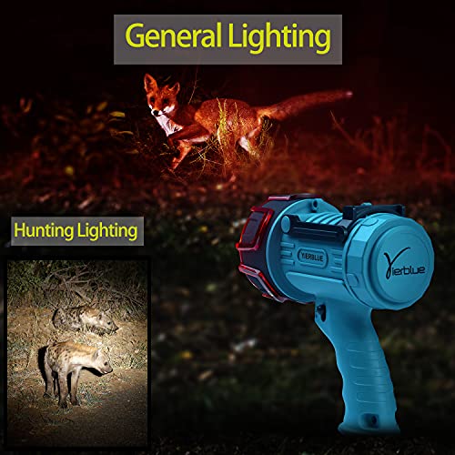 YIERBLUE Rechargeable Spotlight, Waterproof Handheld Flashlight, 200000 Lumens LED, 10000mAh Battery, IP67 Waterproof, 3 Adaptable Settings, 18W USB-C Port