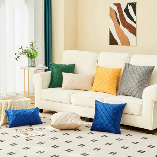 JELLYMONI Pack of 2 Velvet Couch Throw Pillow Covers 12x20 Inch, Decorative Couch Pillow Covers Geometric Pattern, Soft Sofa Cushion Covers Home Decor(Blue)