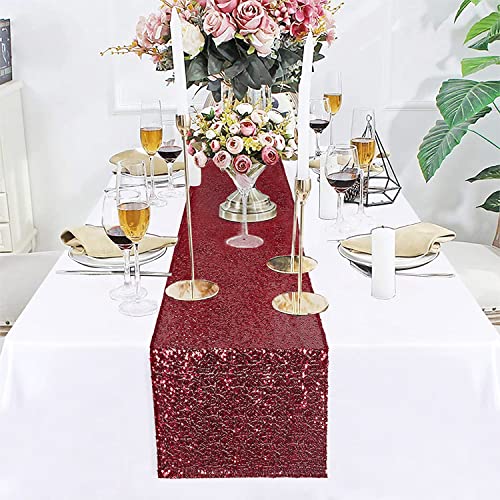 WISPET Rose Pink Sequin Table Runner 12" x 108" Pack of 2 Sequin Rectangle Table Runner Glitter Table Runner for Party Decor Graduation Party Supplies Decorations Wedding, Birthday