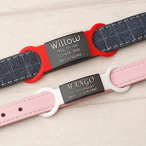 Anavia Slide On Silent Pet ID Tags, S/M/L/XL Personalized Black Stainless Steel Colored Silicone Cat Dog Name Tag, Customized Engraved Nameplate, Quiet Chew-Proof Pet Collar Tag (Black, Large)