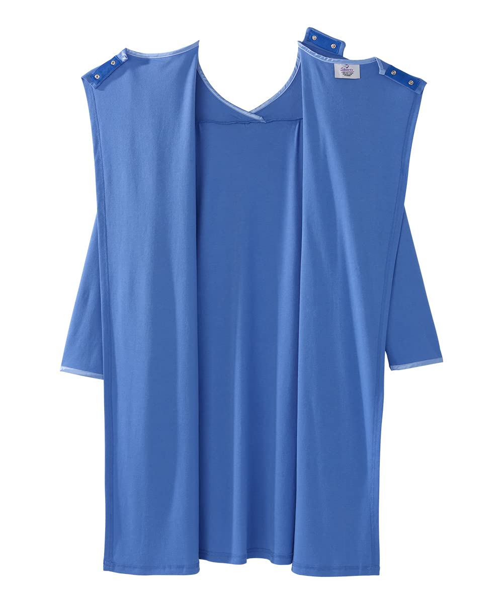Silverts Hospital Gowns for Women Open Back, Adaptive Clothing for Seniors, Hospital Nightgowns for Women, Elderly Easy Clothing for Disabled - Blue MED