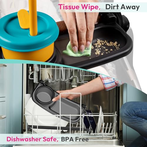 Universal Stroller Snack Tray, Cup Holder Tray with Silicone Flexible Arms Grip, Universal Stroller Snack Tray Attachment for Baby & Toddler, Stroller Accessories, Snacking On The Go, Dark Gray