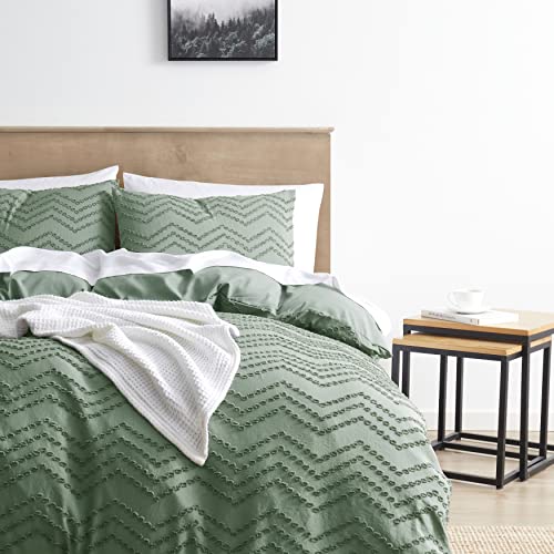 Boho Duvet Cover Queen - Boho Bedding Sets & Collections, Textured Queen Duvet Cover Set, 3 Piece Tufted White Duvet Cover with Zipper Closure, 1 Queen Size Duvet Cover 90x90 Inches and 2 Pillow Shams