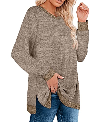 Long Sweatshirts for Women Crewneck Oversized Warm Sweaters Winter Coffee Medium