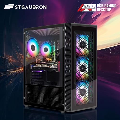 STGAubron Gaming Desktp PC, Radeon RX 560 4G, Intel Core I3-10105F 3.7 up to 4.4G, 16G DDR4, 512G SSD, 600M WiFi, BT 5.0, RGB Fan x 4, RGB Keyboard & Mouse & Mouse Pad, W11H64