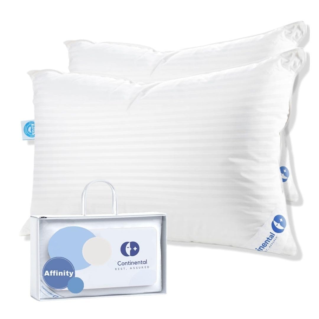 Continental Bedding Affinity Down Alternative Bed Pillow - Standard Size - 100% Soft Cotton Pillow - Pack of 2 - Polyester Pillow for Sleeping
