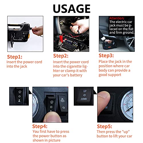 ROGTZ Electric Car Jack kit 5 Ton 12V Car Jack Hydraulic Jack with Impact Wrench and Tire Inflator Pump, Car Lift Floor Jack for SUV Sedans Tire Change with LED Light (Black)