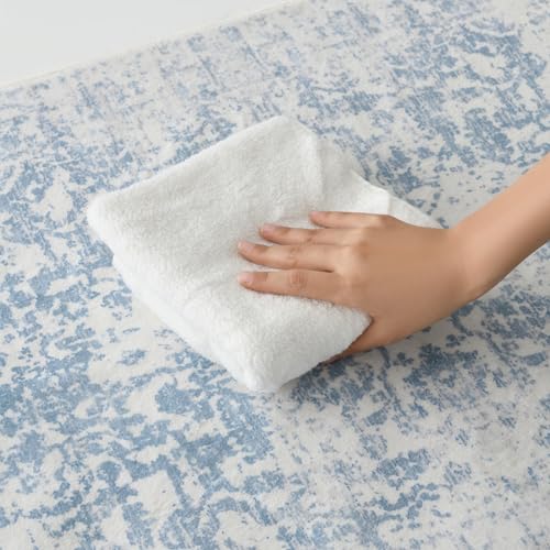 DEAXLife Washable Area Rug for Living Room - Stain Resistant Urtla Thin Rugs with Non Slip Rubber Backing - Indoor Floor Carpet for Dining Room Home Office Dorm (Blue/White, 2x3 Feet)