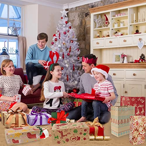 YDP Christmas Gift bags-24Count Kraft Assorted Sizes Holiday Wrapping Paper Gift Bag With Handle-Great for Christmas Gift For Women, Mum, Kids Dad (MIX, Xmas)