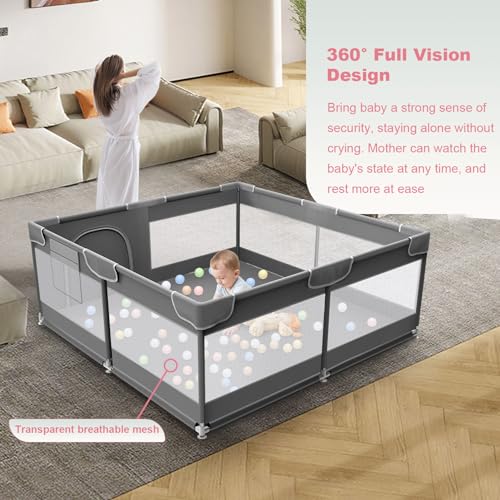 Baby Playpen for Babies and Toddlers 50 x 50 inch, Baby Play Yards Indoor & Outdoor, Sturdy Safety Baby Play Pen with Soft Breathable Mesh, Baby Fence