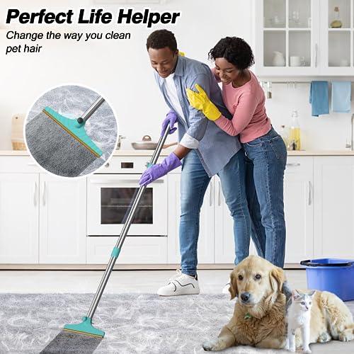 Carpet Rake for Pet Hair Removal, Reusable Cat Dog Hair Remover with 45’’ Long Handle Advanced Lint Remover Scraper for Carpets, Rugs, Mats, Couch