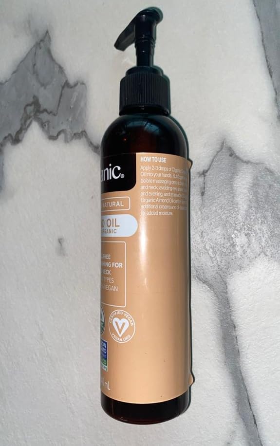 Cliganic Organic Sweet Almond Oil, 100% Pure (8oz) - for Skin & Hair, Nourishing Carrier Oil for Face & Body