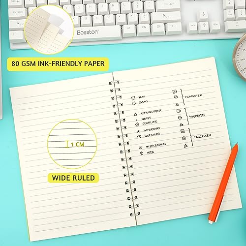 CAGIE Notebooks for School Supplies Spiral Notebook Wide Ruled 1 Subject 7''x10'' B5 Spiral Bound Journal Note Book for Women Study Student Work Note Taking, Yellow