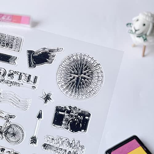 Airplane Camera Bicycle Clear Stamps Travel Journey Transparent Silicone Stamp Album Cards Rubber Stamp for Card Making Decoration and DIY Scrapbooking