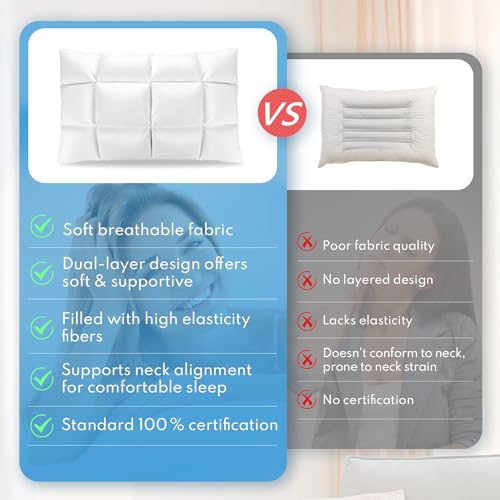 HEYCUZI Bed Pillows Queen Size Set of 2 - Luxury Hotel Soft Cloudy Comfort Pillows for Sleeping, Cooling Premium Down Alternative Pillow for Side, Stomach or Back Sleeper, Dual-Sided Versatile
