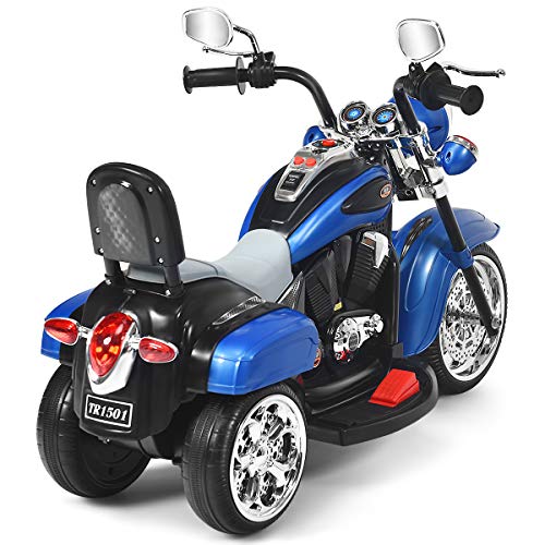 Costzon Kids Motorcycle, 6V Battery Powered Ride on Chopper Motorcycle w/Horn, Headlight, 3-Wheel Stable Ride on Toys, Electric Toddler Motorcycle for Kids, Gift for Boys Girls (Blue)