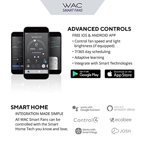 WAC Smart Fans Stella Indoor and Outdoor 3-Blade Smart Home Ceiling Fan 60in Matte Black with 3000K LED Light Kit and Remote Control Works with Alexa and iOS or Android App