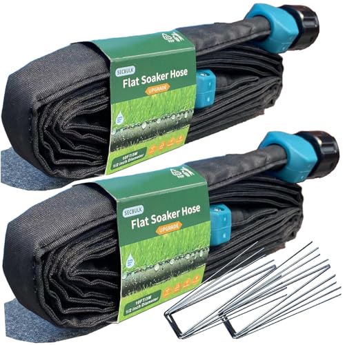 Secbulk 2024 Flat Soaker Hose 10 ft with Stakes for Garden, 10ft Linkable Drip Hose Diy Automates Garden Irrigation System Saving 80% Water, Dual-layer Leak-free Design Water Hose with Holes