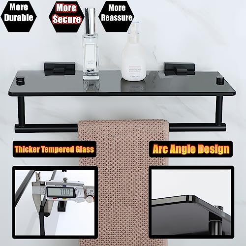 Alise Bathroom Shelves Glass Shelf with Bar,Wall Mount Floating Shelves for Bathroom,1 Tier Tempered Glass Holder Rack Storage Organizer,SUS304 Stainless Steel GOY6380-B Black