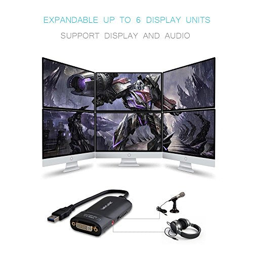 WAVLINK USB3.0 to HDMI/DVI/VGA Universal Graphic Adapter,Supports Primary/2048x1152 Extend/Mirror Video Mode up to 6 Display Units with Aduio Port Displaylink Chip for Windows, Chrome OS