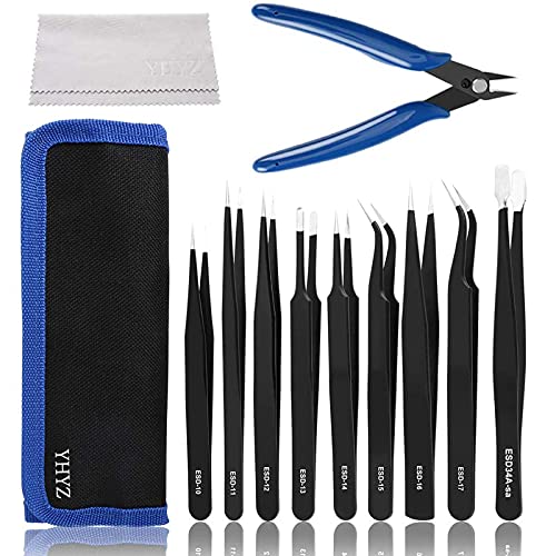 YHYZ 3PCS Precision Tweezers Set, Upgraded Anti-Static Stainless Steel Precise Tweezers (Fine, Curved, Flat), Perfect for Craft, Electronic, Soldering, Model, Hobby, Jewelry Making, Laboratory