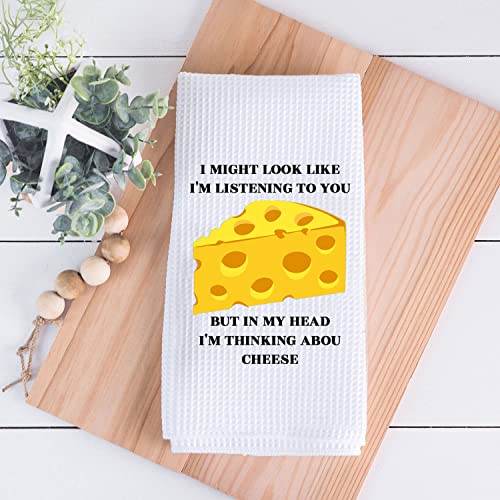 BDPWSS Funny Cheese Kitchen Towel Cheese Lover Gift I Might Look Like I'm Listening I'm Thinking About Cheese Dish Towel (Thinking Cheese TW)