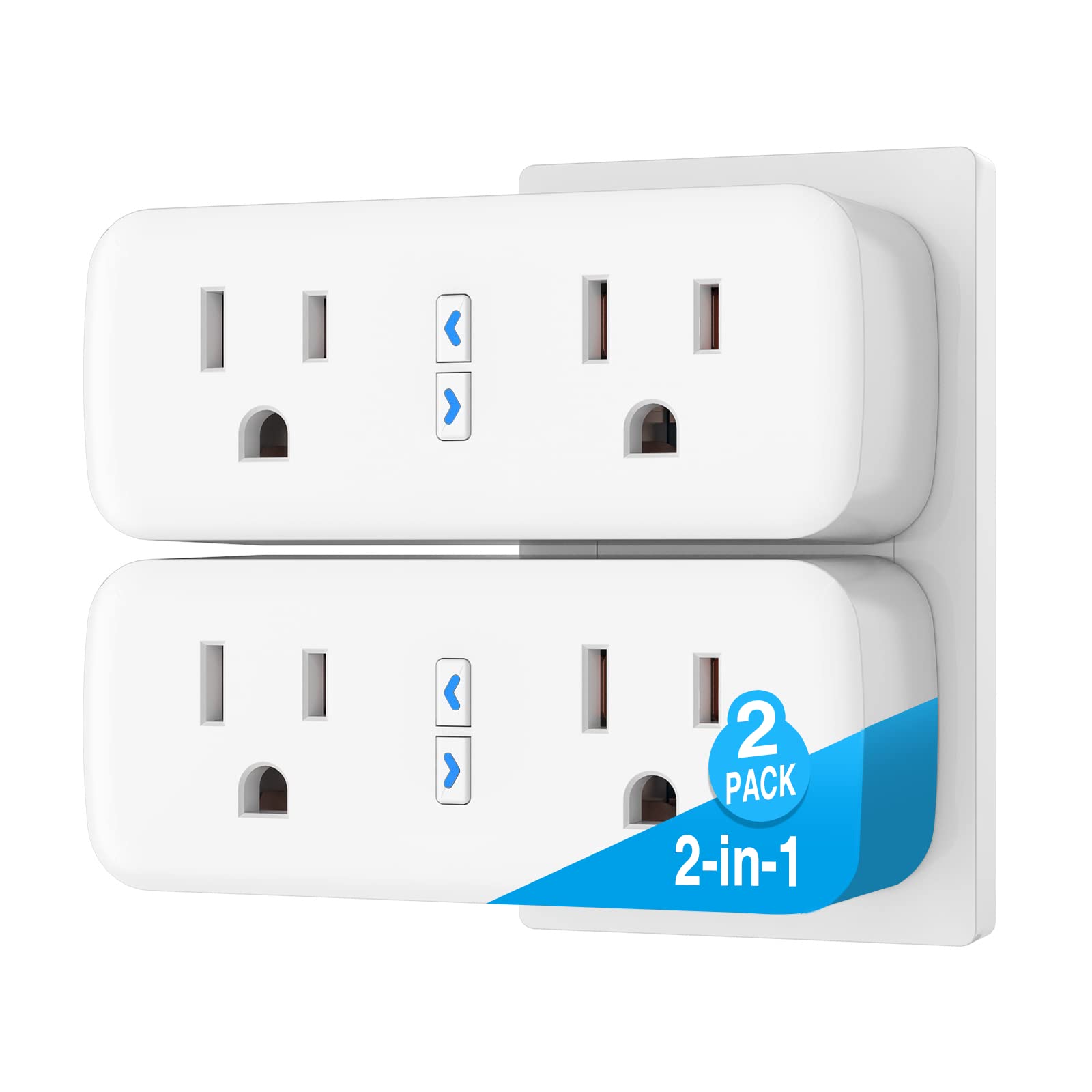 GHome Smart Plug Outlet Extender 15A, WiFi Smart Plugs Compatible with Alexa and Google Home, Smart Surge Protector Outlet with Remote Control and Timer, Dual Sockets, No Hub Required, White, 2 Pack