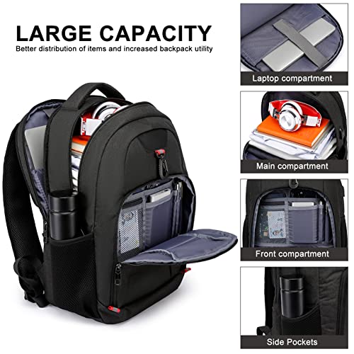 Liokesa Laptop Backpack for Men Women, School Backpacks for Teen Boys Girls, Black Backpack with USB Charging Port, 15.6 Inch Water Resistant College Bookbag Daypack