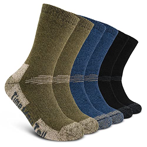 Time May Tell Mens and womens Merino Wool Hiking Cushioning Socks For Outdoor Wool-Socks-For-Men 3 Pack (Black/Green/Blue(3 Pairs) US Size 5-9