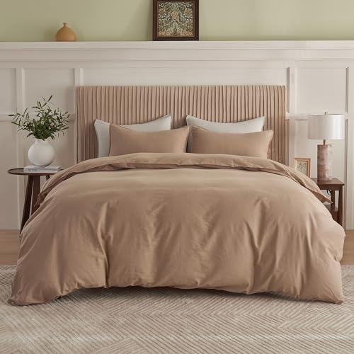 BISELINA French Linen Duvet Cover Set 3pcs with Hidden Zipper Closure Natural Flax Cotton Blend Solid Color Soft Breathable Luxury Farmhouse Bedding -King Size, White