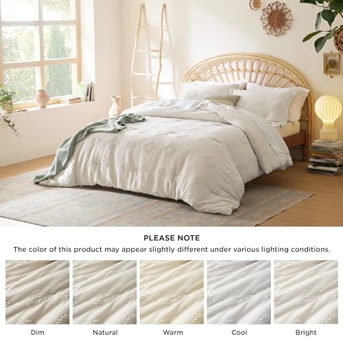 Bedsure Twin/Twin XL Comforter Set White, Boho Bedding Comforter Set, Tufted Farmhouse Bed Set, 2 Pieces, 1 Shabby Chic Fluffy Comforter and 1 Pillow Sham,with Jacquard Diamond Pattern