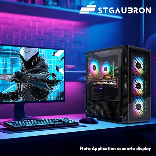 STGAubron Gaming Desktp PC, Radeon RX 560 4G, Intel Core I3-10105F 3.7 up to 4.4G, 16G DDR4, 512G SSD, 600M WiFi, BT 5.0, RGB Fan x 4, RGB Keyboard & Mouse & Mouse Pad, W11H64