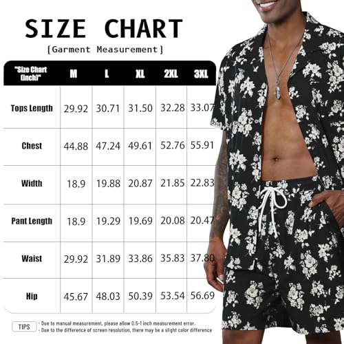 Aulemen Men's Hawaiian 2 Piece Outfit Summer Beach Shorts Sets Floral Pattern Printed Tracksuits Light Blue M