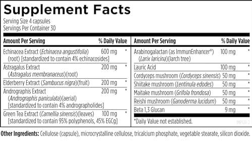 Designs for Health Herbal Immune Support with Mushrooms, Echinacea, Green Tea, Astragalus + Elderberry - Immunitone Plus Pills - Non-GMO Supplement (120 Capsules)