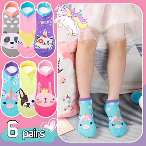 ANTSANG Kids Girls Toddler Unicorn Socks Ankle Low Cut No Show Cute Silly Novelty Fashion Cartoon Gifts Stocking Stuffers Socks 6 Pairs (Animal,1-3 Y)