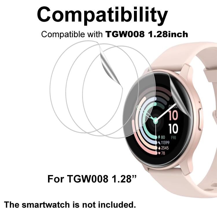 smaate Compatible with OYV TGW008 1.28”, Soft Smart Watch Screen Protector, TPU, 6-pack, Full Coverage, Bubble Self-healin
