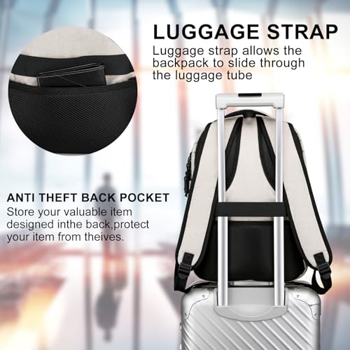 LIBENED School Backpacks for Teens Boys and Girls, Laptop Teens backpack with USB Charging Port, 15.6 Inch Water Resistant Mochila for Work, College, Beige