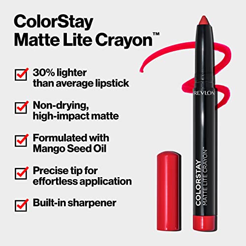 REVLON ColorStay Matte Lite Crayon Lipstick with Built-in Sharpener, Smudge-proof, Water-Resistant Non-Drying Lipcolor, 010 Air Kiss, 0.049 oz