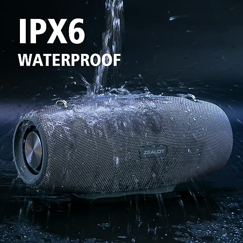 ZEALOT Bluetooth Speaker,75W Speakers Bluetooth Wireless Loud,IPX6 Waterproof Outdoor Speakers with Rich Bass,14400MAh Battery,20H Play,Stereo,Portable Speaker for Home,Party,Beach,Grey