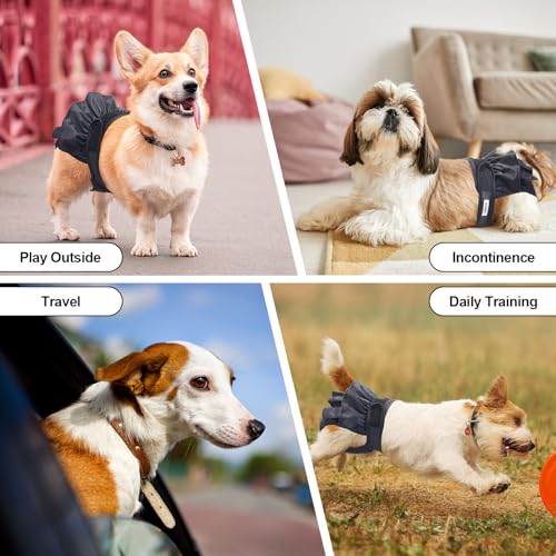 Reusable Dog Diapers Female Washable, Premium Doggie Diapers for Female Dogs, Pack of 3, Highly Absorbent Small Female Dog Diapers for Heat, Incontinence and Puppy Training(S)
