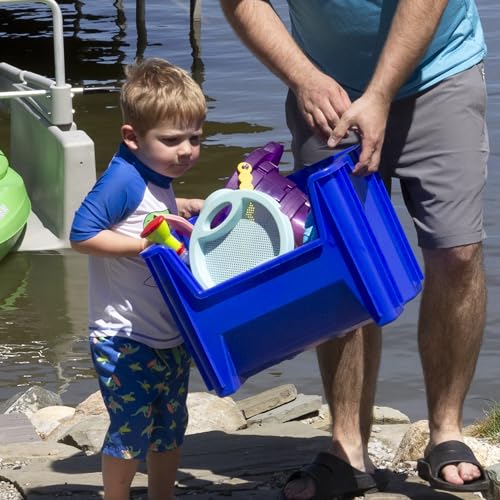 Akro-Mils 13018 Stak-N-Store Heavy Duty Stackable Open Front Plastic Storage Container Bin, (17-1/2-Inch x 16-1/2-Inch x 12-1/2-Inch), Blue, (2-Pack)