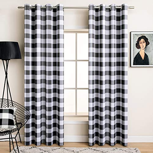 MIULEE Buffalo Plaid Curtains for Farmhouse Bedroom, Blackout Window Drapes with Grommets for Living Room Darkening Light Blocking and Thermal Insulated Set of 2 Panels, W 52" x L 63" Beige and White