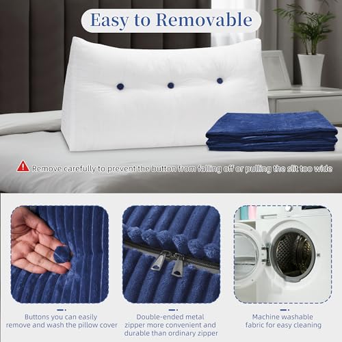 HABUTWAY Headboard Pillow, Large Bolster Cushion, Wedge Pillow Headboard, Reading Pillows for Sitting in Bed, Backrest Positioning Support Pillow with Removable Cover (Blue, Twin)
