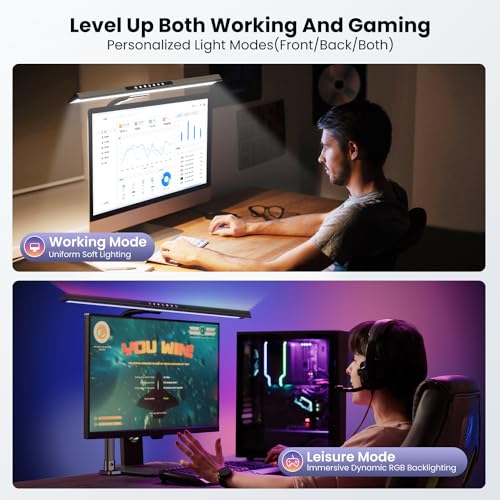 Upgraded Desk Lamp with RGB Backlight,24W Architect Desk Lamps for Home Office,Tall Desk Light with Clamp,60"Timer,25 Lighting Modes,Eye Caring Swing Arm Desk Lamp for Monitor PC,Gaming,Study,Work