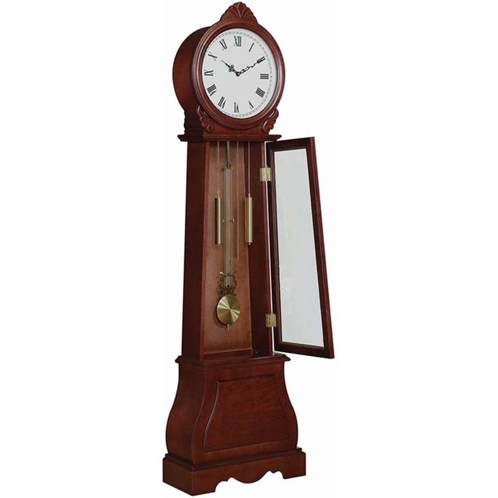 Coaster Home Furnishings Grandfather Clock with Chime Brown Red, 9"D x 20"W x 71.75"H