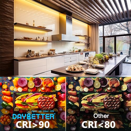 DAYBETTER COB LED Strip Lights, Tunable White(2700K-6500K) COB LED Lights with 3040 LEDs, 24V Adapter, RF Remote, Dimmable High Density Uniform LED Strip for Bedroom, Kitchen, Cabinet, CRI90+, 16.4ft