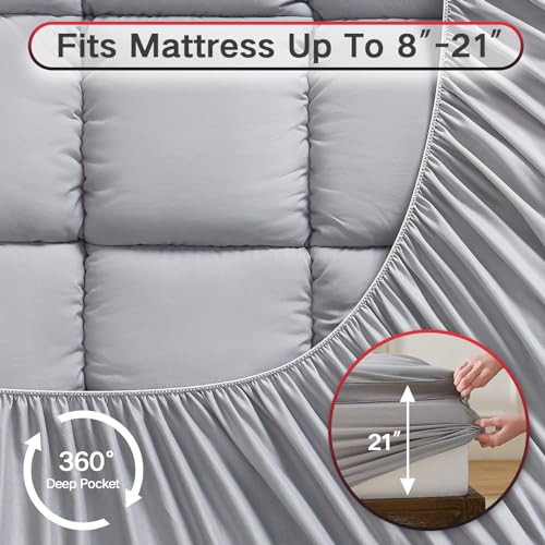 Homemate Twin XL Mattress Topper, 1800TC Cooling Mattress Pad Cover for Deep Sleep, Extra Thick 3D Snow Down Alternative Overfilled Plush Pillow Top with 8-21 Inch Deep Pocket - Twin XL, Grey